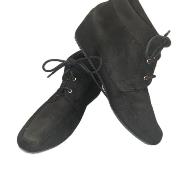 American Eagle Boots Desert Hidden Wedge Bootie Black Textile Lace Up Women's 7 - Picture 1 of 8